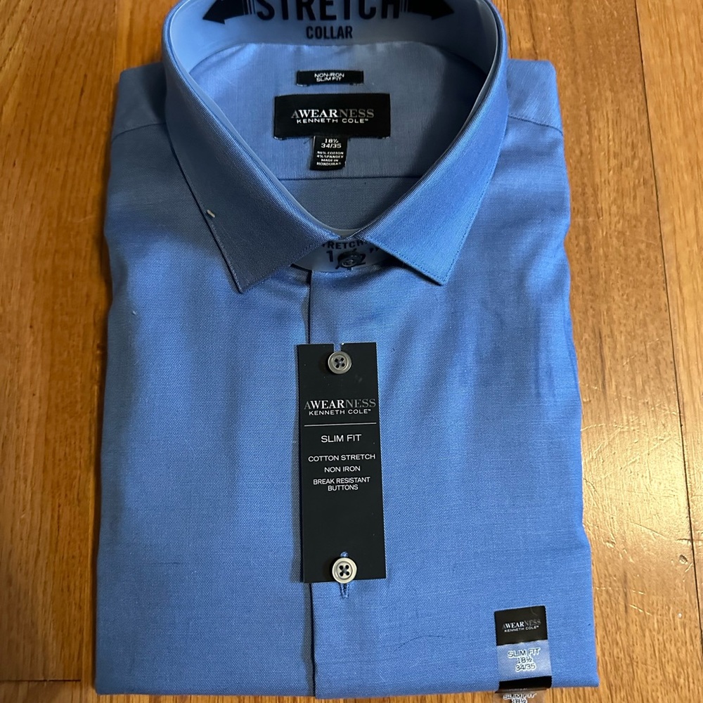 NWT Kenneth Cole Awareness Slim Fit dress shirt (18.5” neck, size 34/35)